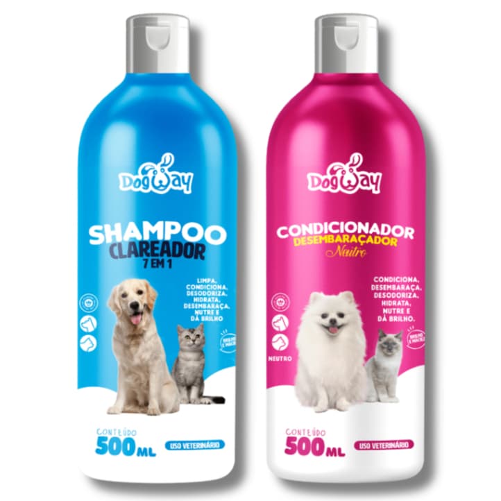 Kit Shampoo 7 em 1 e Condicionador Neutro para Cães e Gatos