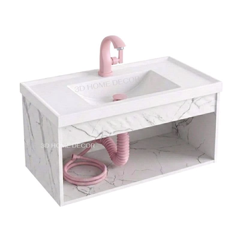 Gabinete Completo Rosa Para Banheiro Lavado Rosa Torneira Rosa Metal Engate Flexível Válvula Click Metal Rosa