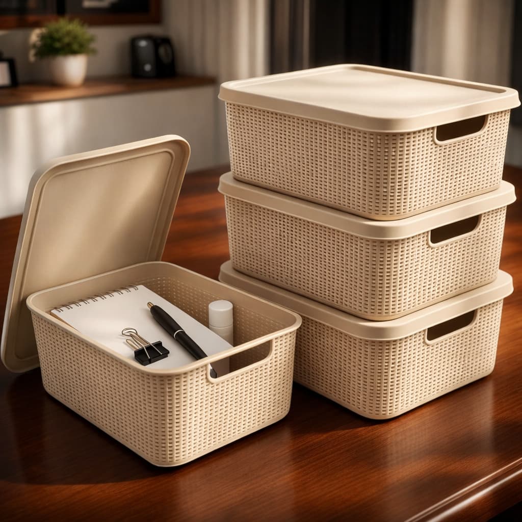 Kit 4 Caixas Organizadoras com Tampa 5 Litros Cesto Grande em Plástico Jaguar