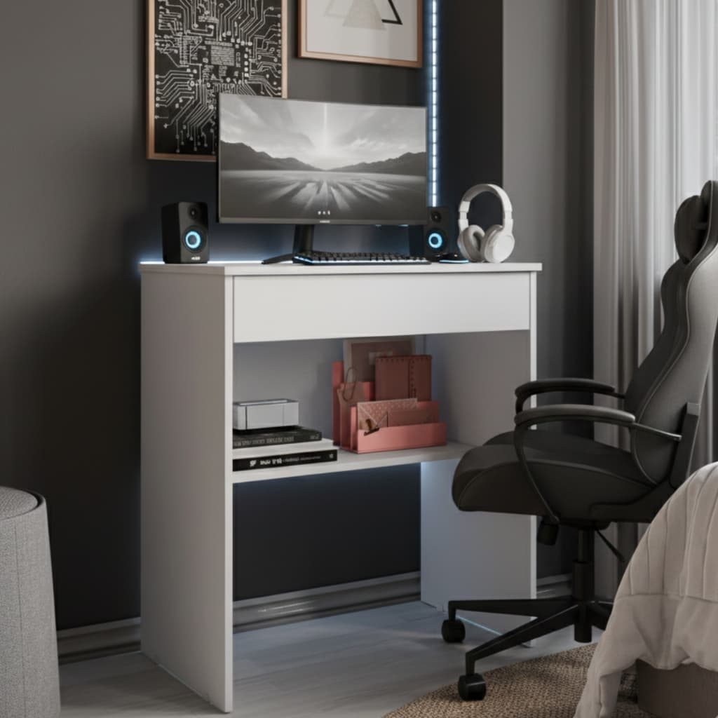 Escrivaninha DE Estudos Home Office 1 Gaveta e Prateleira Simples Montagem Mesa Moderno Computador