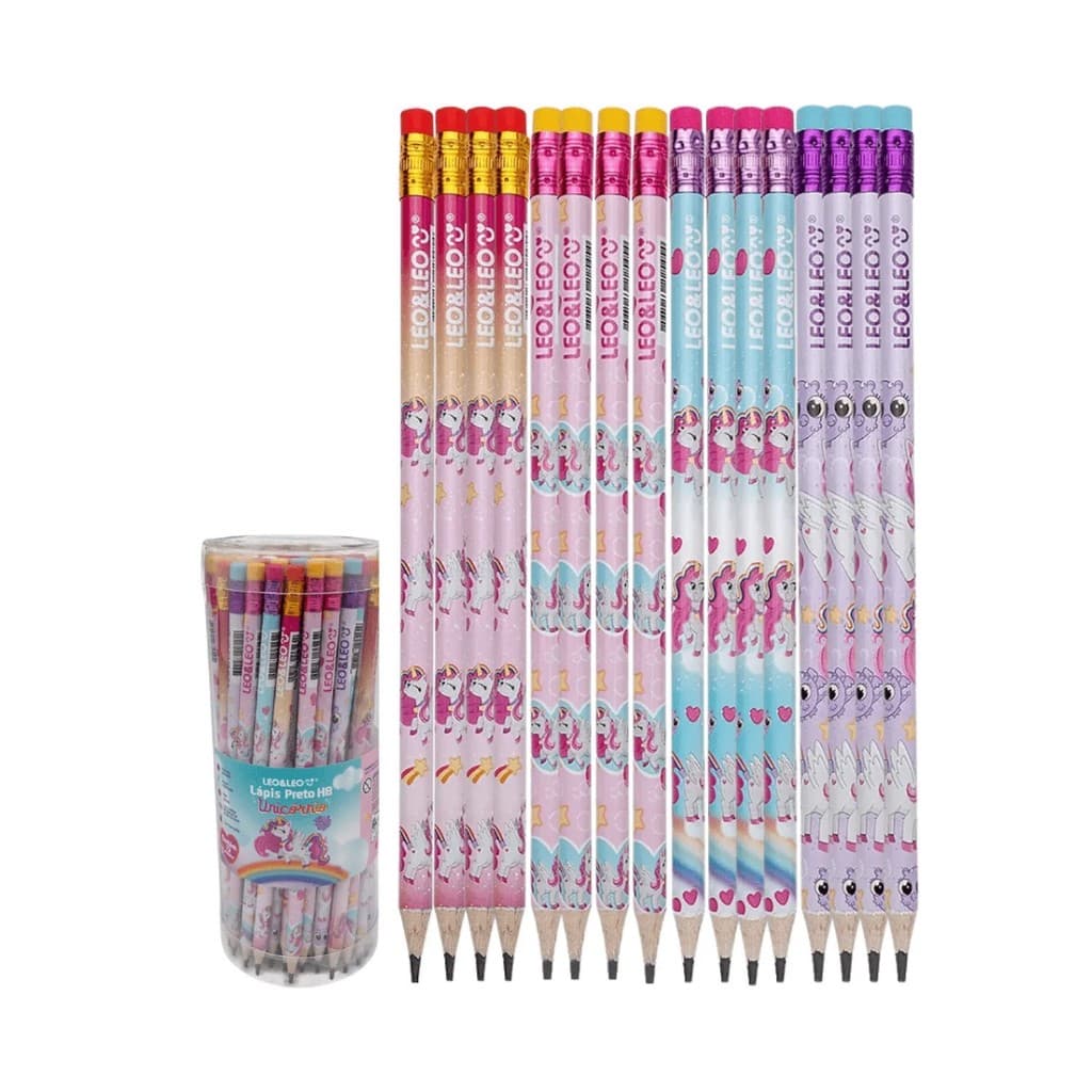 Kit 5 lapis preto unicornio com borracha