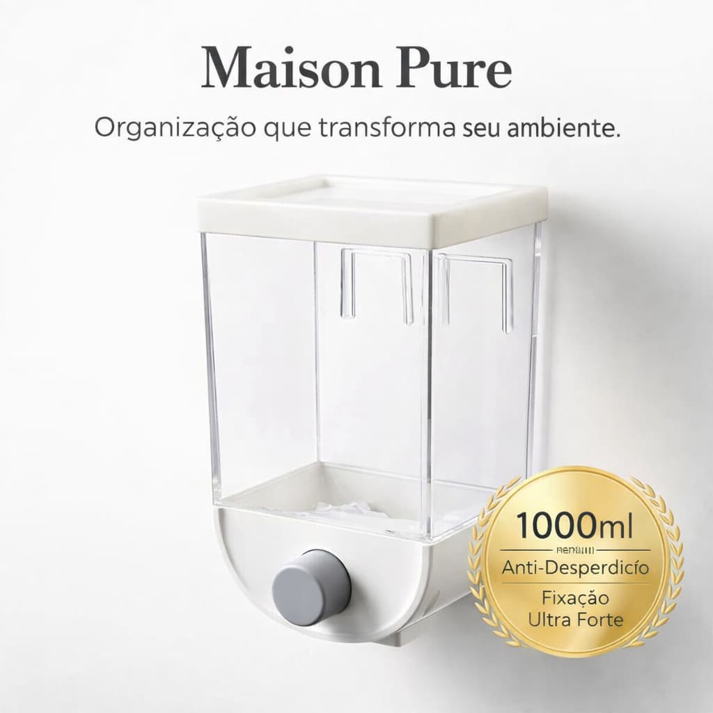 Dispenser de Parede 1000ml para Sabonete Líquido | Organizador Banheiro e Cozinha Anti Desperdício Maison Pure