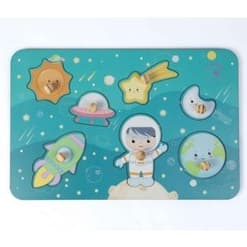 Brinquedo Quebra-cabeça de Encaixe Espaço Sideral em Madeira Educativo 20x20cm