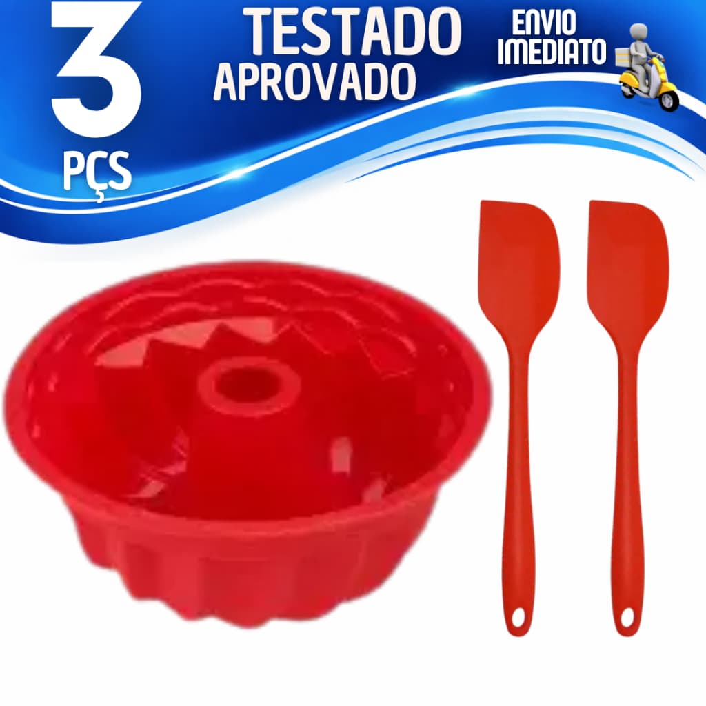 Forma Assadeira de Silicone para Bolo e Pudim e Espátula de Silicone Para Pascoa
