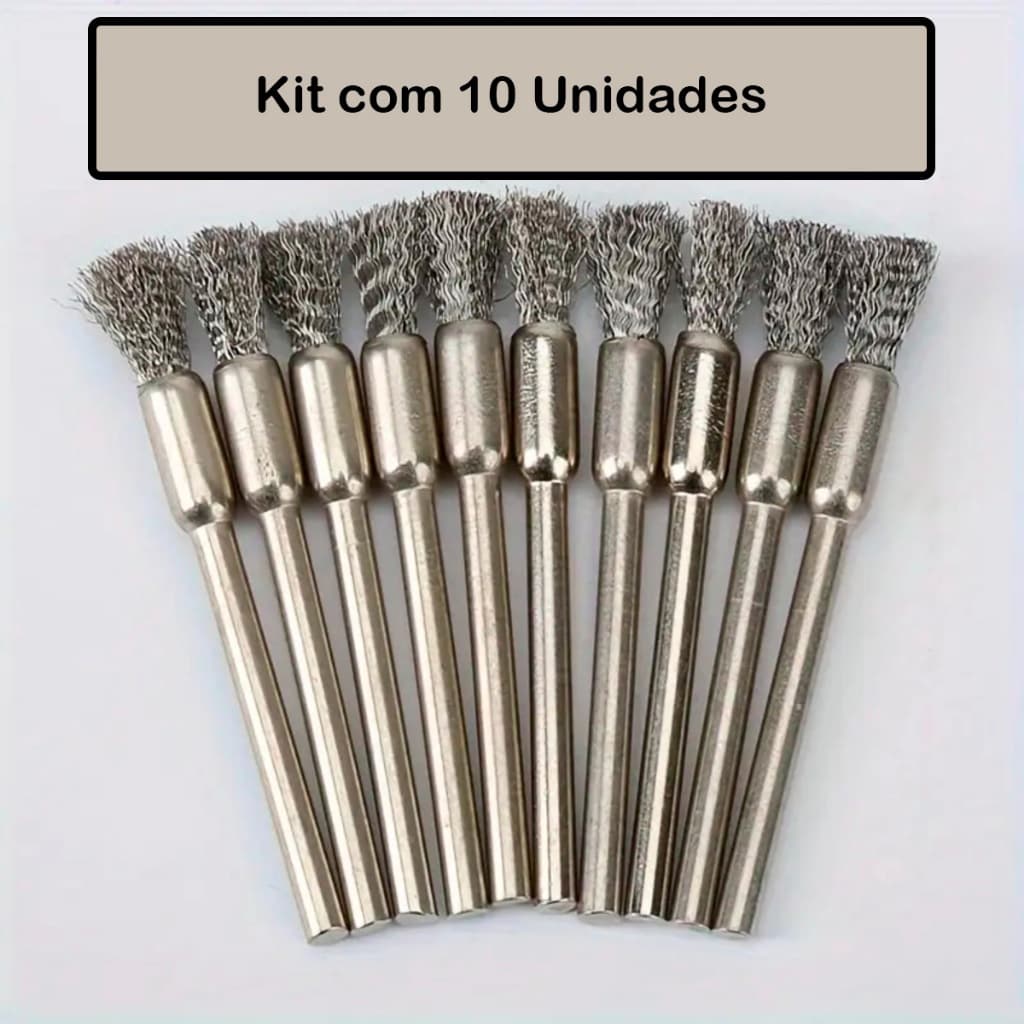 Kit 10 Escovas De Aço Com Pontas De Arame Pincel Para Micro Mini Retifica Remoção De Ferrugem Dremel