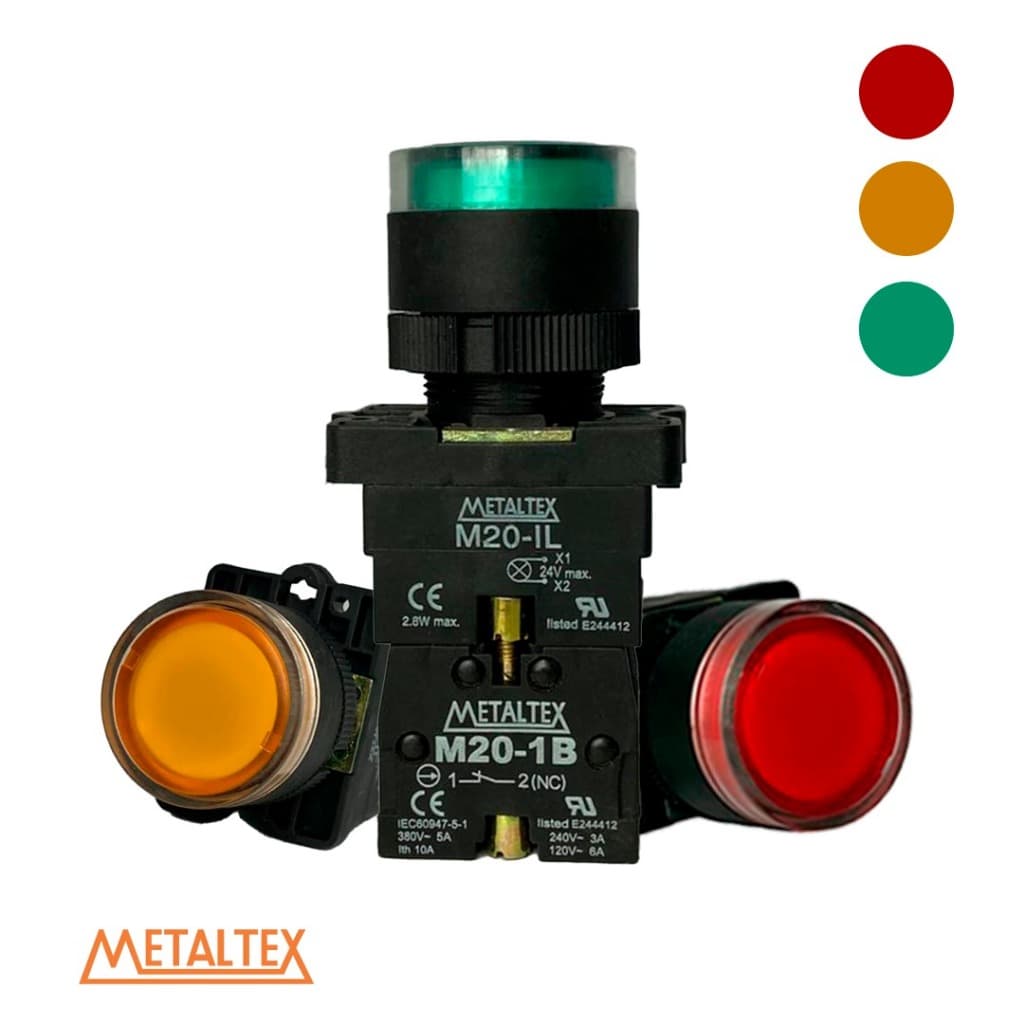 P20igr Metaltex Botão Comando 22mm Verde Amarelo Vermelho Iluminado 220v