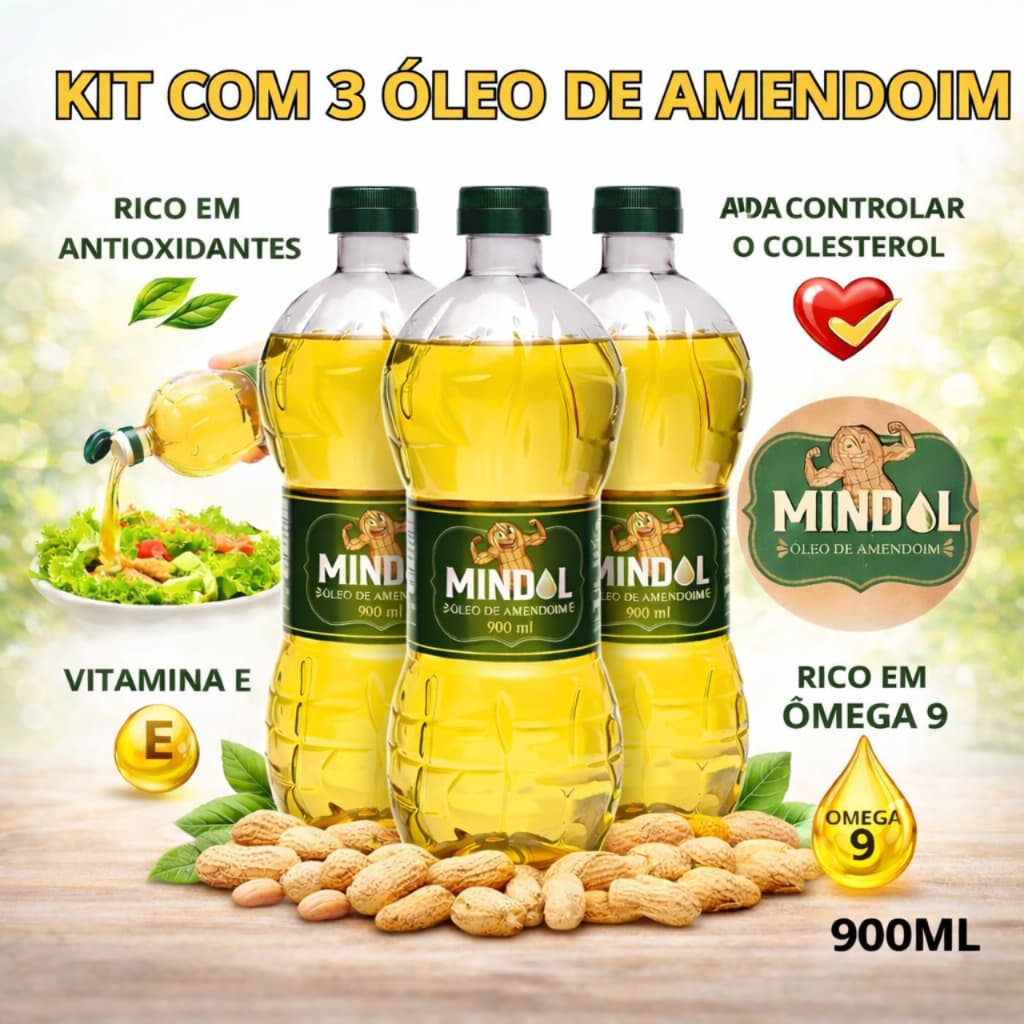 Kit 3x Óleo de Amendoim 100% Vegetal 900ml – Sabor, Qualidade e Economia