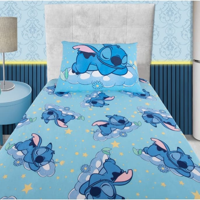 Jogo de Cama Lençol Solteiro Infantil Stitch Disney Criança Toque Suave Macio Malha Estampada