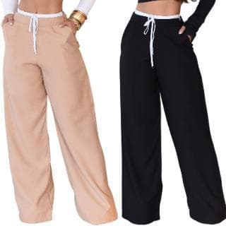 Calça Virginia Pantalona Femenina Cós Alto Duplo Blogueira