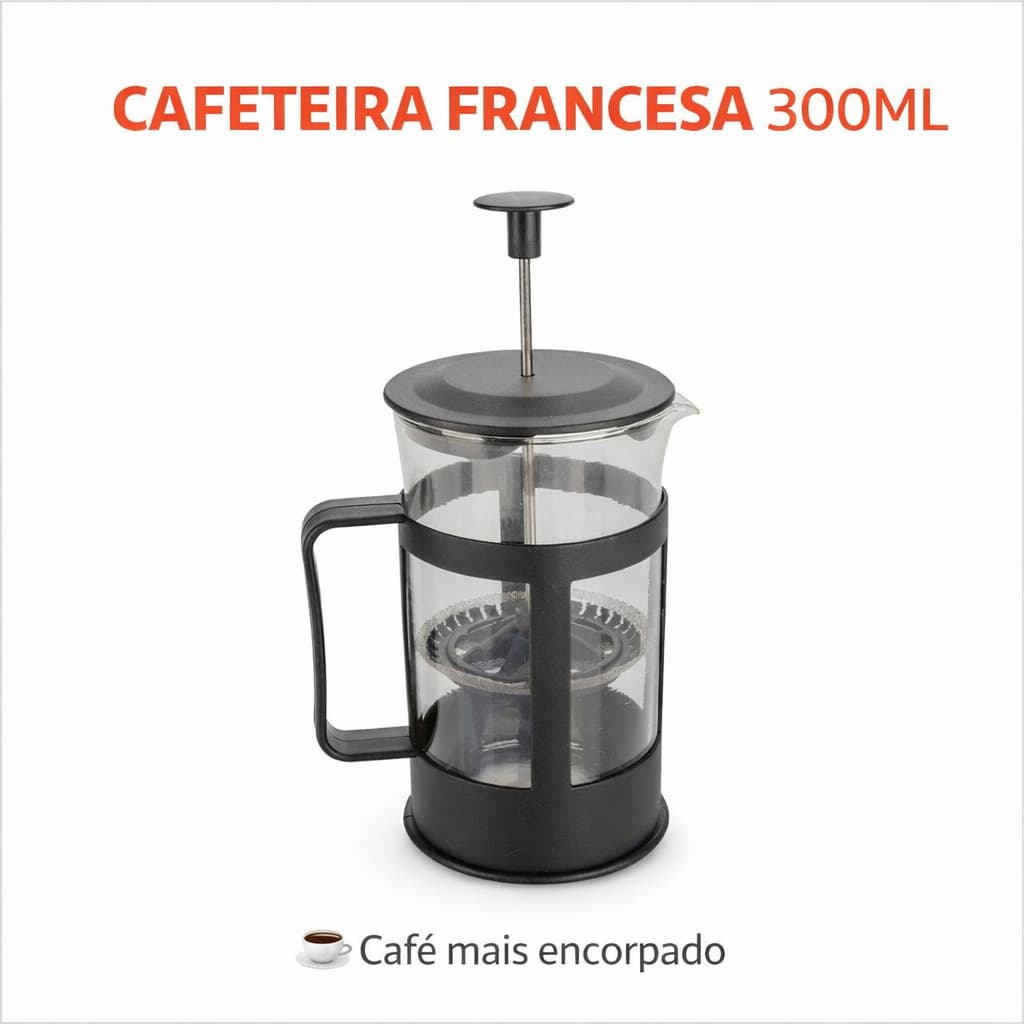 Cafeteira Francesa 300ml Prensa Francesa Vidro e Plástico Café Chá Infusão Manual Portátil