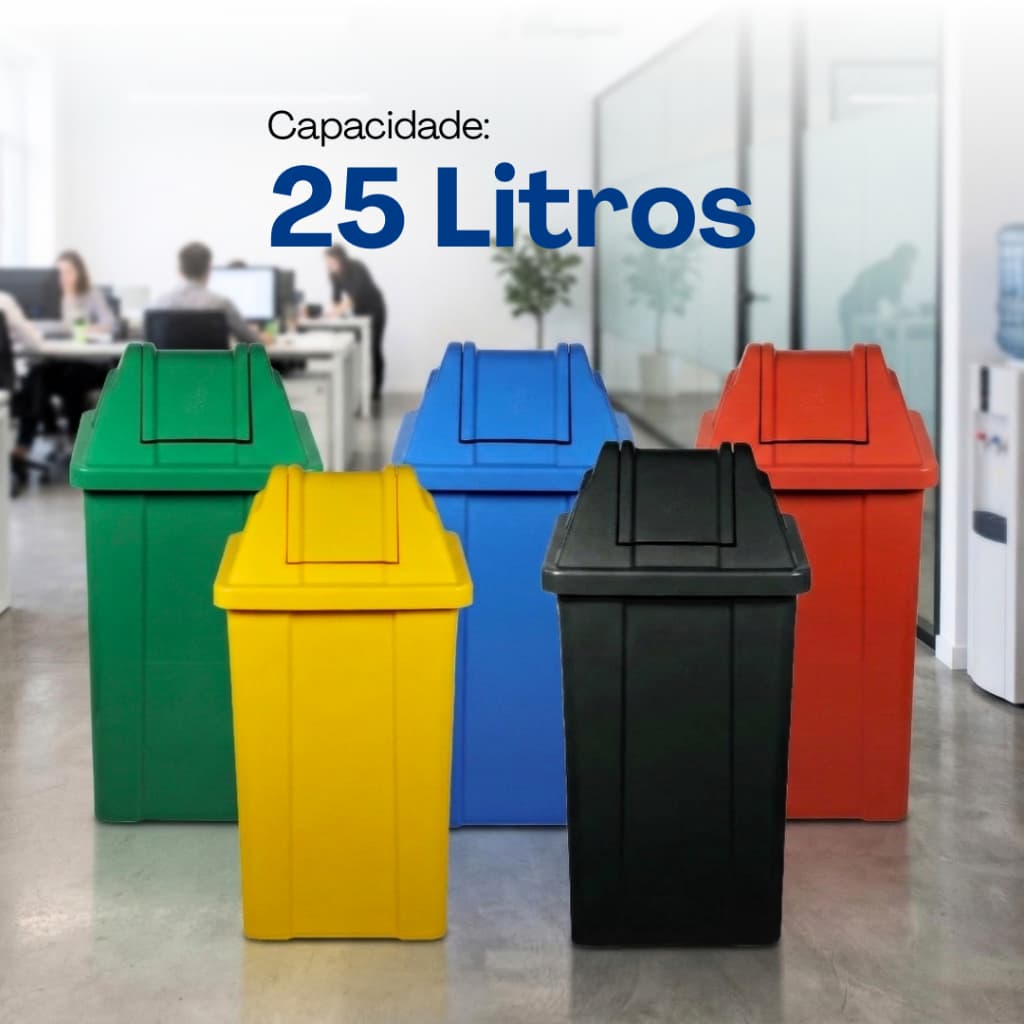 Cesto de Lixo Plástico 25L com Tampa Vai-Vem – Ideal para Reciclagem e Organização Doméstica