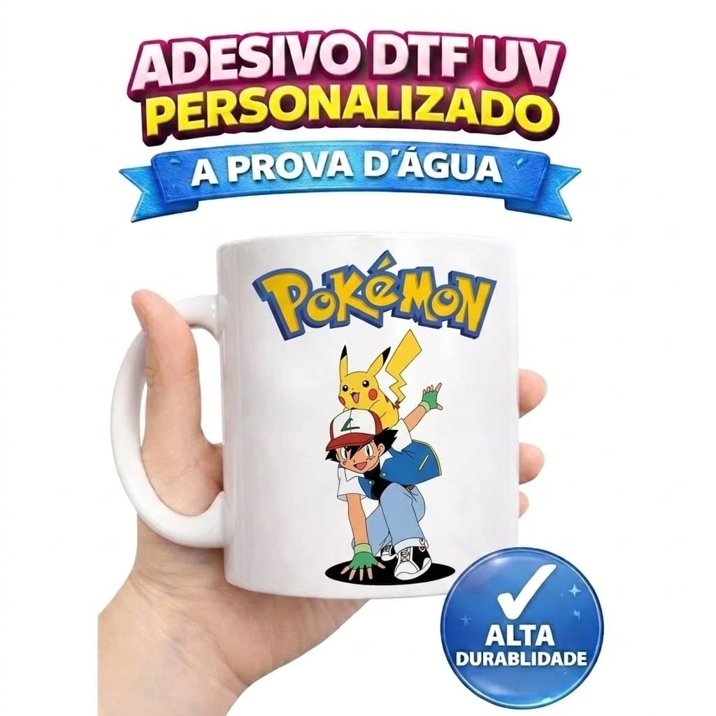 POKEMON ADESIVO DTF 7,5CM - A PROVA D'ÁGUA - ÓTIMA QUALIDADE, RESISTENTE DTF UV, ALTO RELEVO