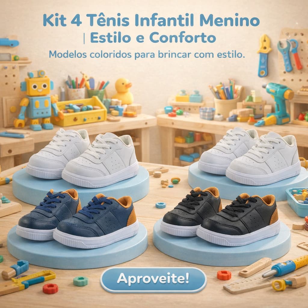Kit 4 Tênis Versátil Menino | Modelos Coloridos Para Brincar Com Estilo Do 20 ao 27 | APROVEITE!