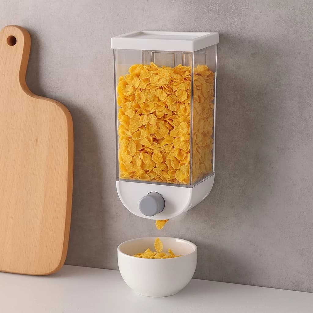 Dispenser suspenso 1500ml organizador grãos arroz feijão cereais ração café tampa dosador