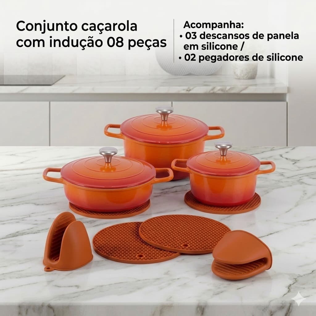 Conjunto 3 Panelas Caçarolas Fundo Triplo Indução Revestimento Cerâmico Antiaderente