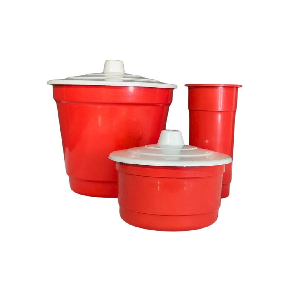 Conjunto Kit Pia 3 Peças Lixeira Porta Sabão e Detergente Cozinha Vermelho