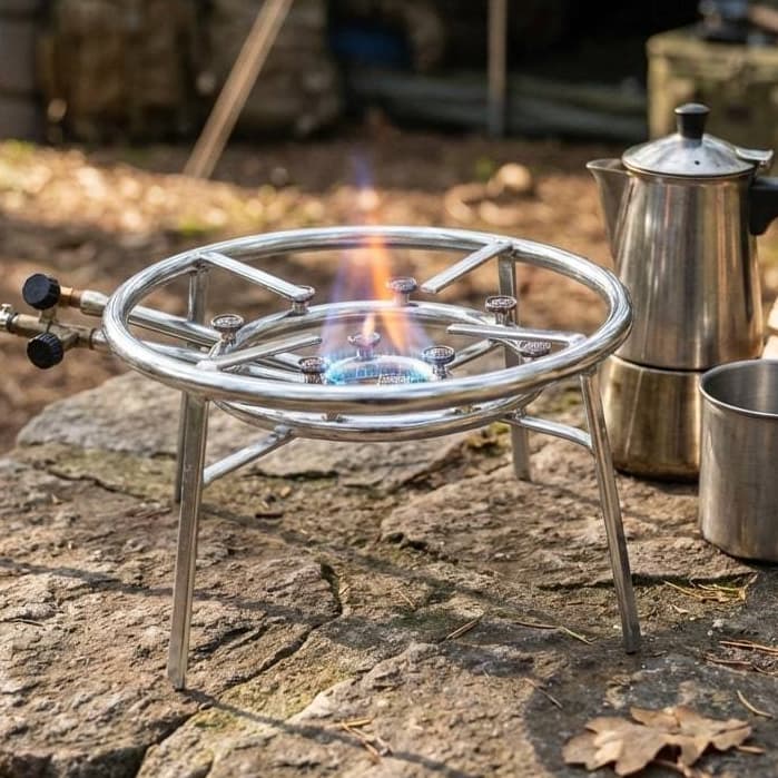 Fogareiro Para Camping Alta Pressão Cromado 12 Caulins A Gás Rosca Grossa