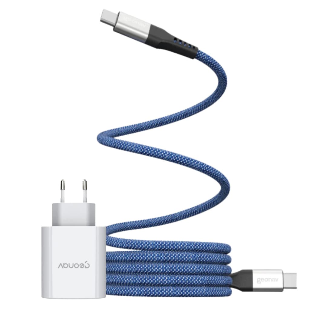 Kit Geonav: Carregador 65W com 2 Portas (USB-C + USB-A) + Cabo Magnético 1,2m 100W Azul