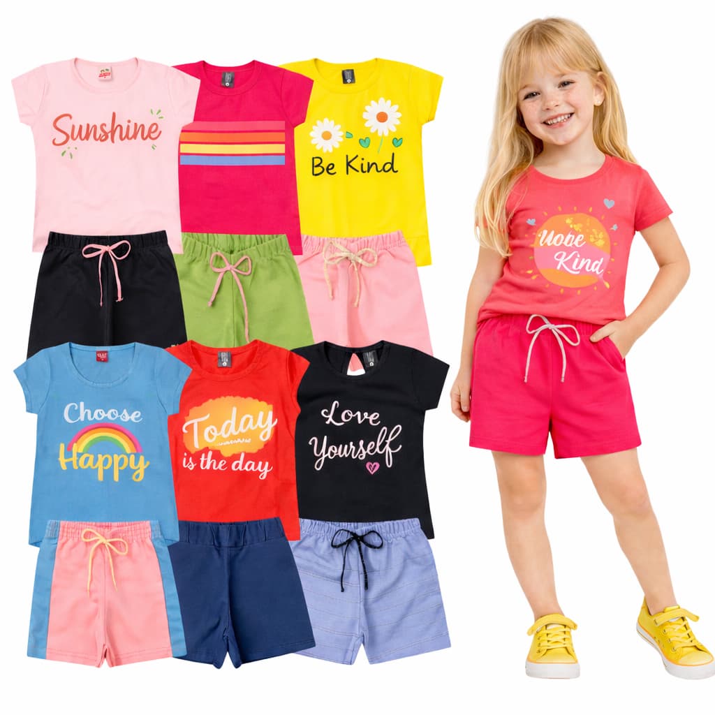 Kit 10 Peças Infantil 5 Conjuntos Menina Verão - 1 ao 16 Roupa Infantil