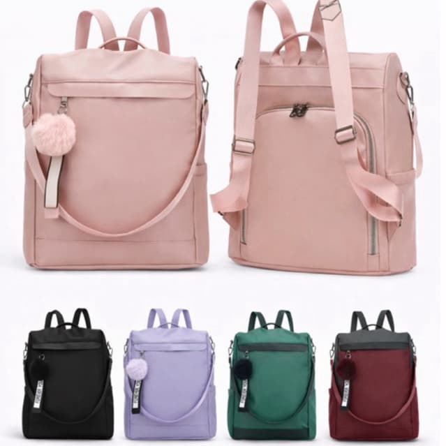 Mochila 2 em 1 Feminina Anti Furto Impermeável – Bolsa Transversal Moderna com Pompom