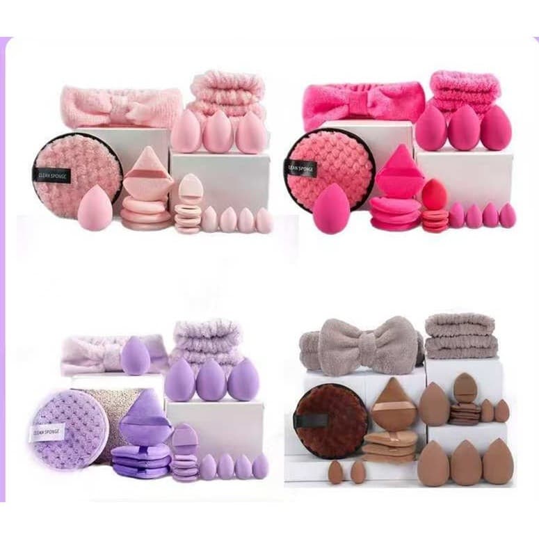 20 Pcs/set Profissional Rosto Tiaras, Laço, Pulseiras e Esponjas de Beleza