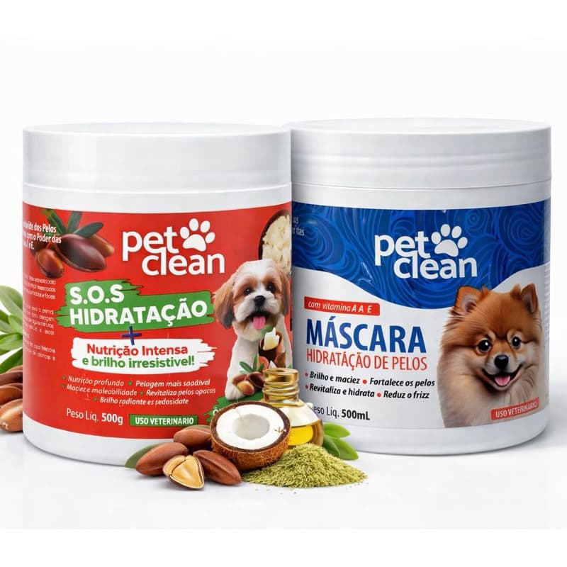 Máscara Hidratante Pet Clean 500ml Cães e Gatos | S.O.S Hidratação profunda de Pelos-Brilho, Maciez e Nutrição Pós Banho