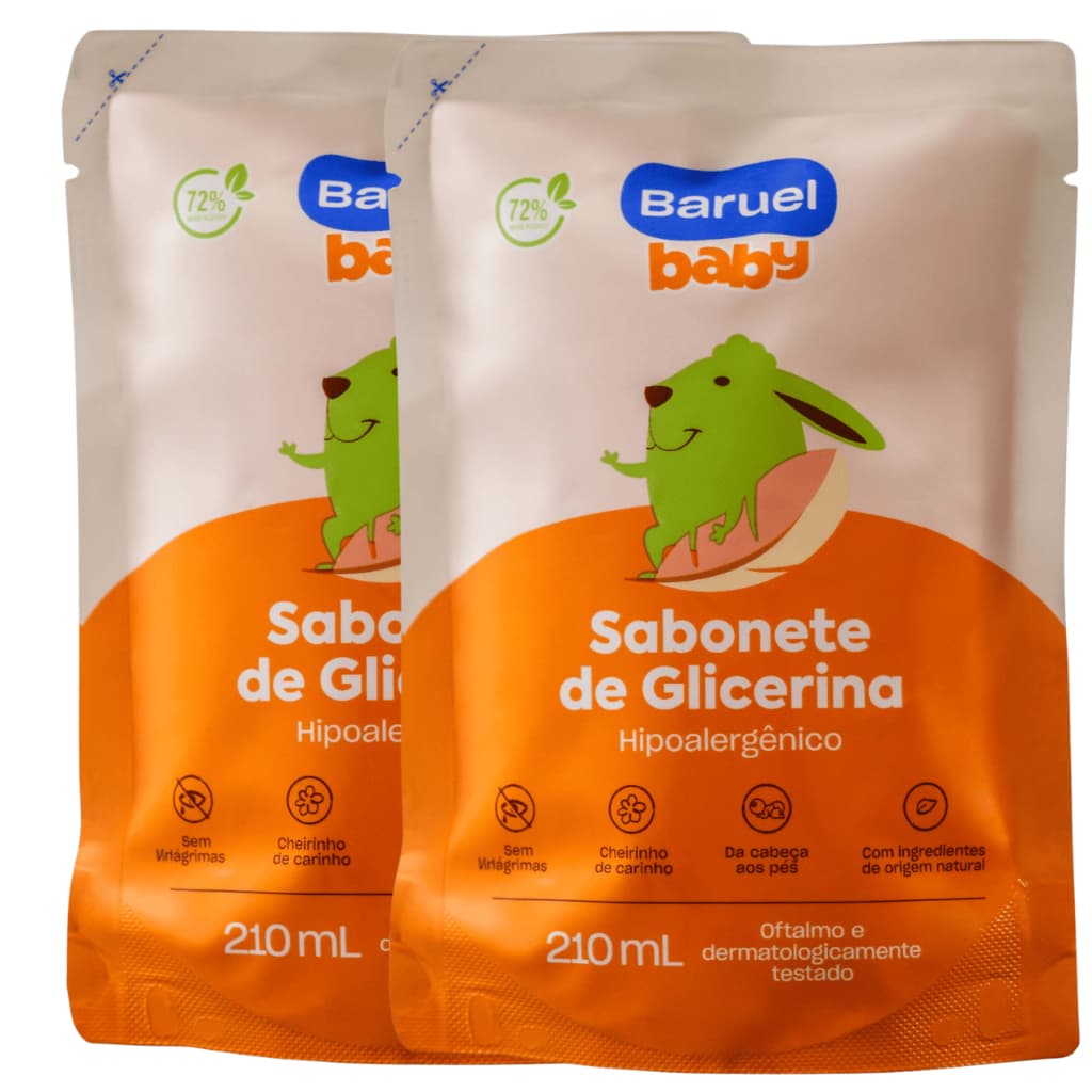 Kit 2 Refil Sabonete Infantil Líquido Glicerina Refil 210ml – Baruel Baby