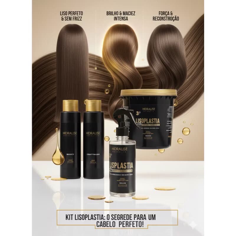 Kit Lisoplast Hidralise Shampoo+ Cond+Máscara e uso obrigatório protetor térmico Hidralise completo