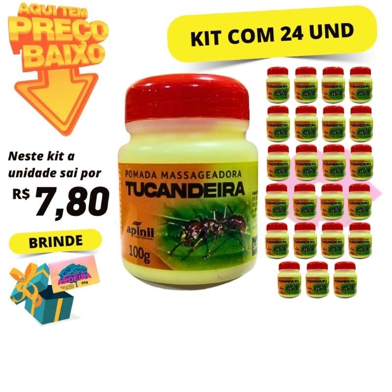 Kit com 24 Pomada Massagem Tucandeira Apinil 100g