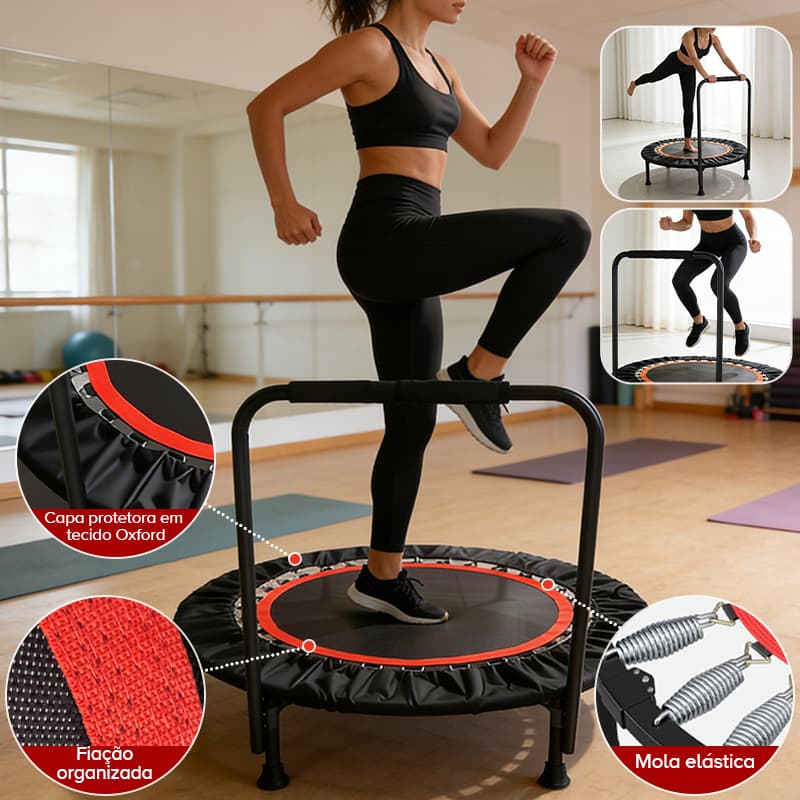 Trampolim Fitness Profissional 1m com Barra de Apoio - Estrutura Reforçada 200kg, Ideal para Academia e Casa