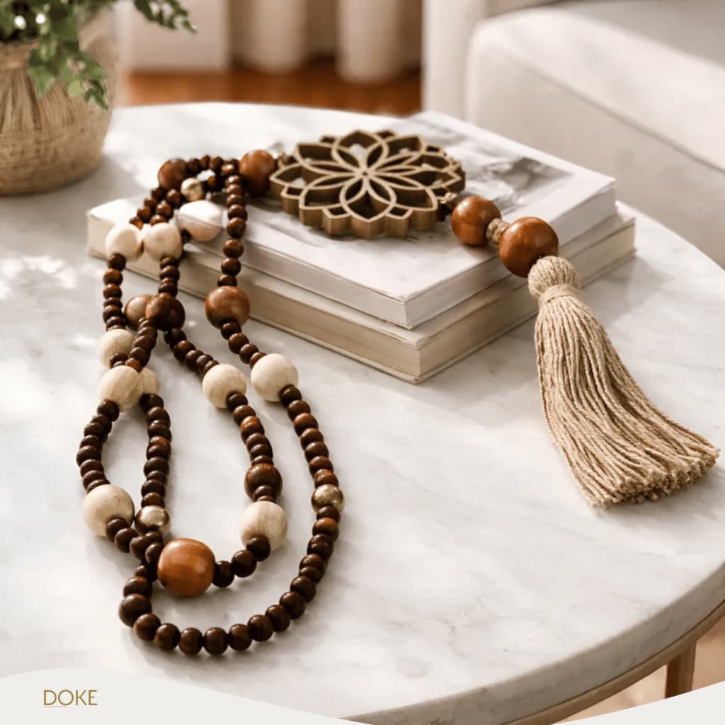 Colar de Mesa Decorativo 70cm Madeira e Mandala Escultura Parede Enfeite Sala Mesinhas e Aparadores