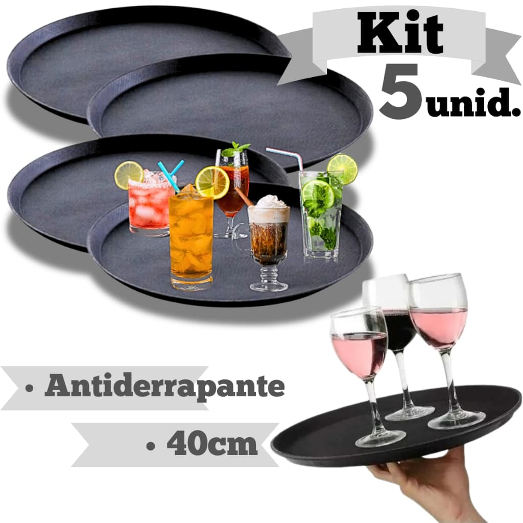 Bandejas Garçom Antiderrapante 40cm Bar Restaurante Buffet Resistente Borracha Antiaderente
