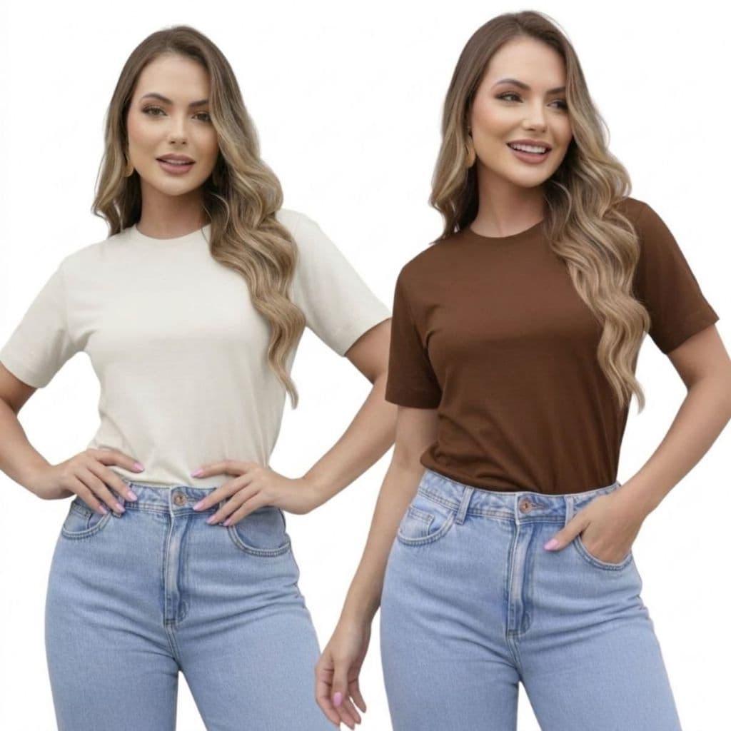 Kit 2 T-Shirt Manga Curta Feminina Moderna Moda Gringa Blogueirinha Premium Baby Look Slim Fit