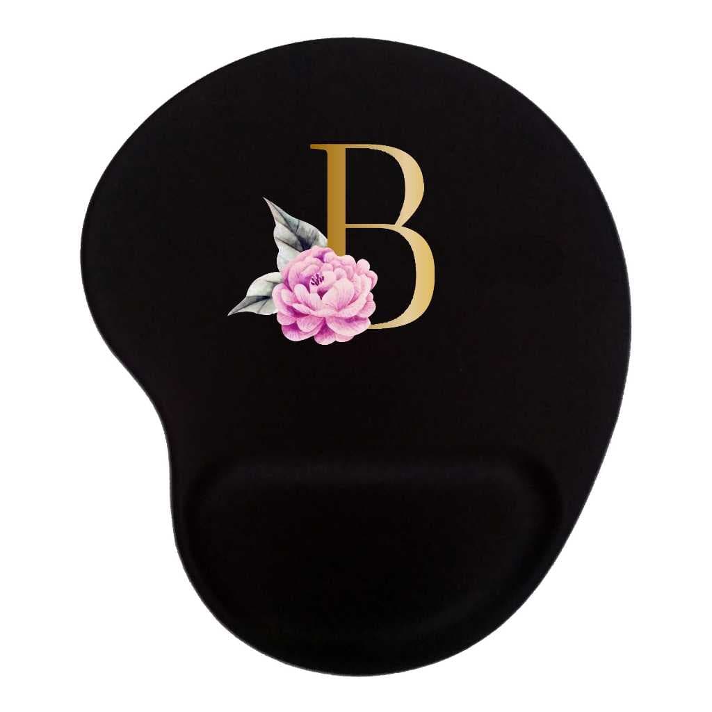 Mouse Pad Ergonômico com Letra Inicial do Nome e Flores Apoio de Punho Gota Personalizado