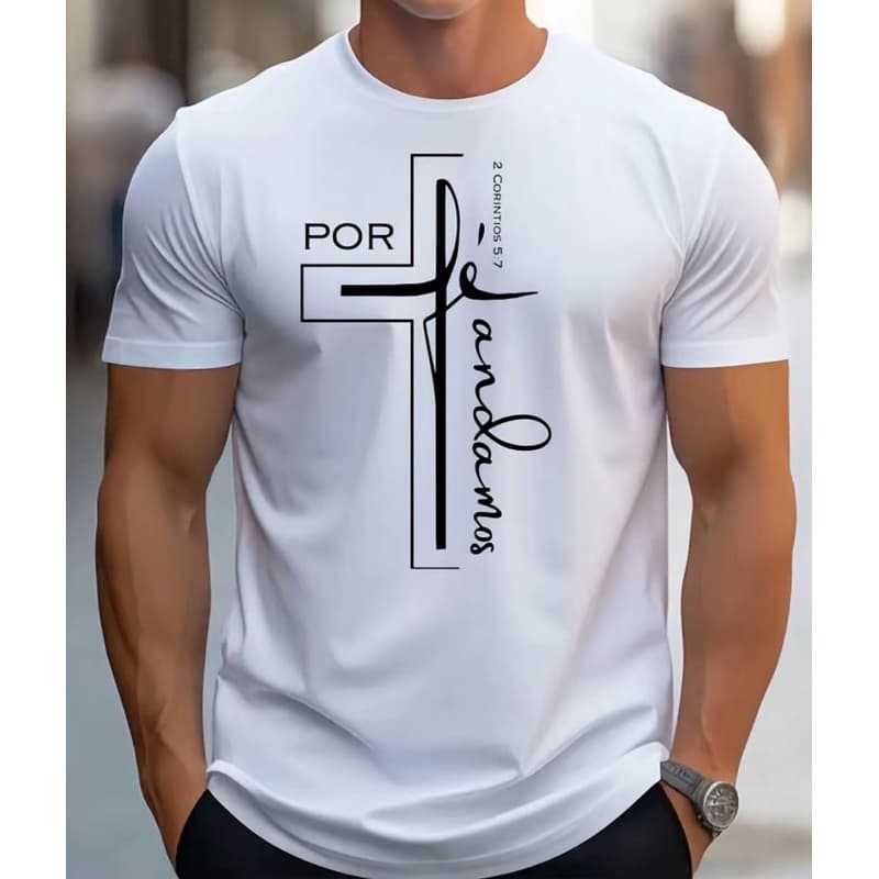 Camiseta Masculina Feminina 100% Algodão Religiosa Por Fé Andamos