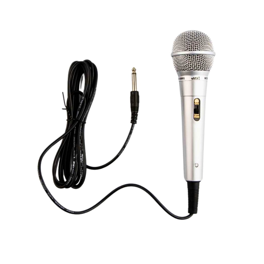 Microfone Dinâmico com Fio M-1800S MXT Cabo 3 metros Chave On/Off Prata para Karaokê, Eventos e Apresentações