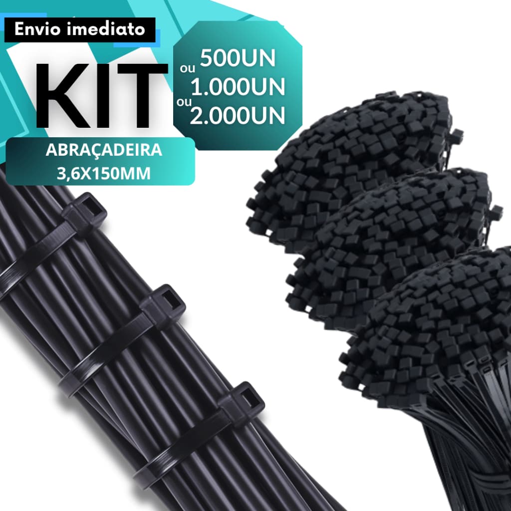 KIT Abraçadeira 3,6x150mm Nylon Preta Prática E Resistente