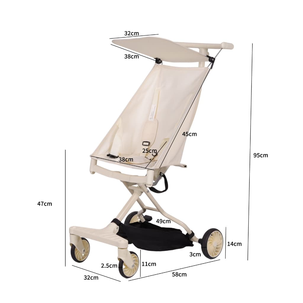 Carrinho de Bebê Dobrável Portátil Luxo | Assento Alto Compacto Leve para Viagem e Avião | Travel Stroller