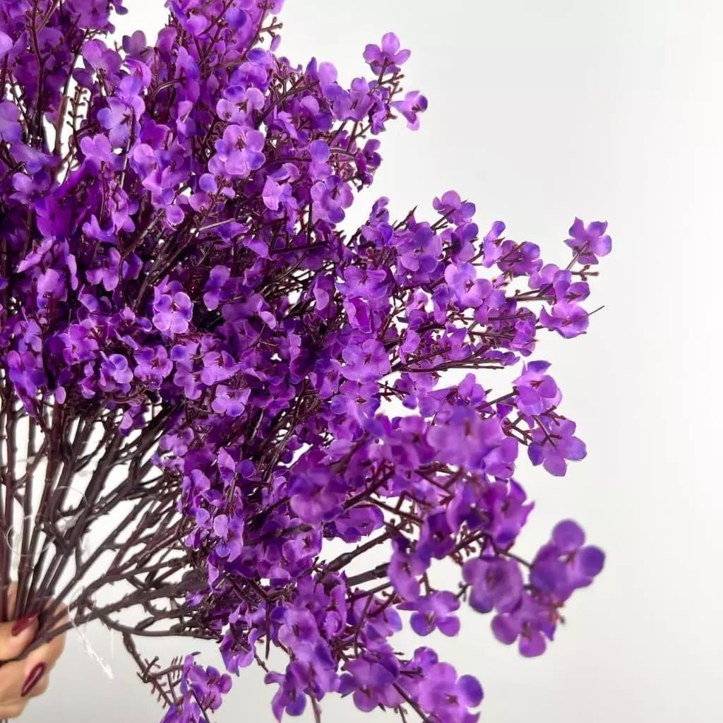 5 hastes De Flor Lilás Artificial Cerejeira Mosquitinho Para Decoração Montagem de Arranjos - A-503 Roxo