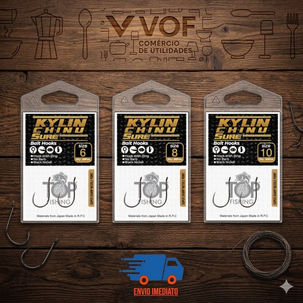 Anzol Top fishing Chinu Sure Kylin Sem fisga Sem farpa Cartela contém 20 unidades