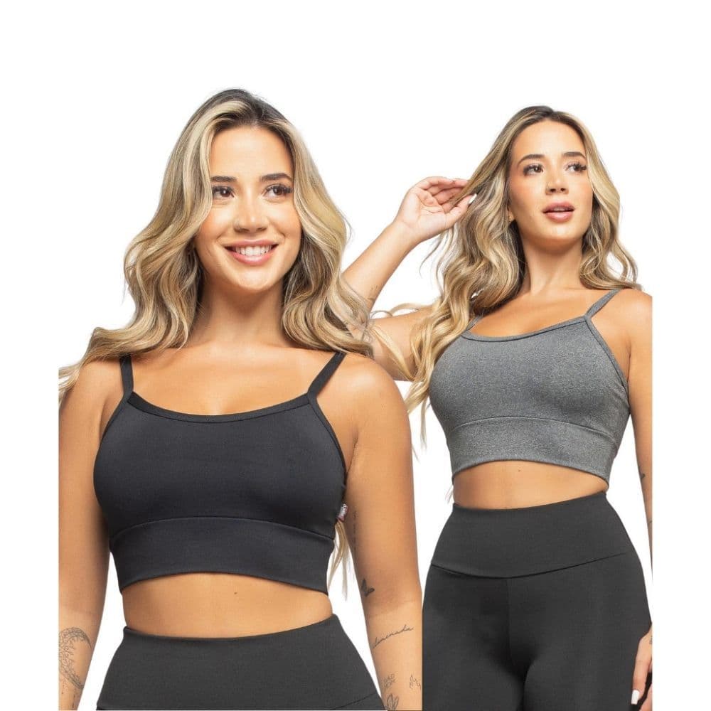 KIT 2 Topper Fitness de Academia Feminino Sem Bojo Esportivo Musculação Reforçado Básico Preto
