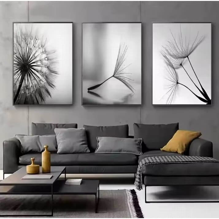 Kit com 3 Quadros Decorativos 60x40 Modernos | Decoração para Sala e Quarto Dente De Leão