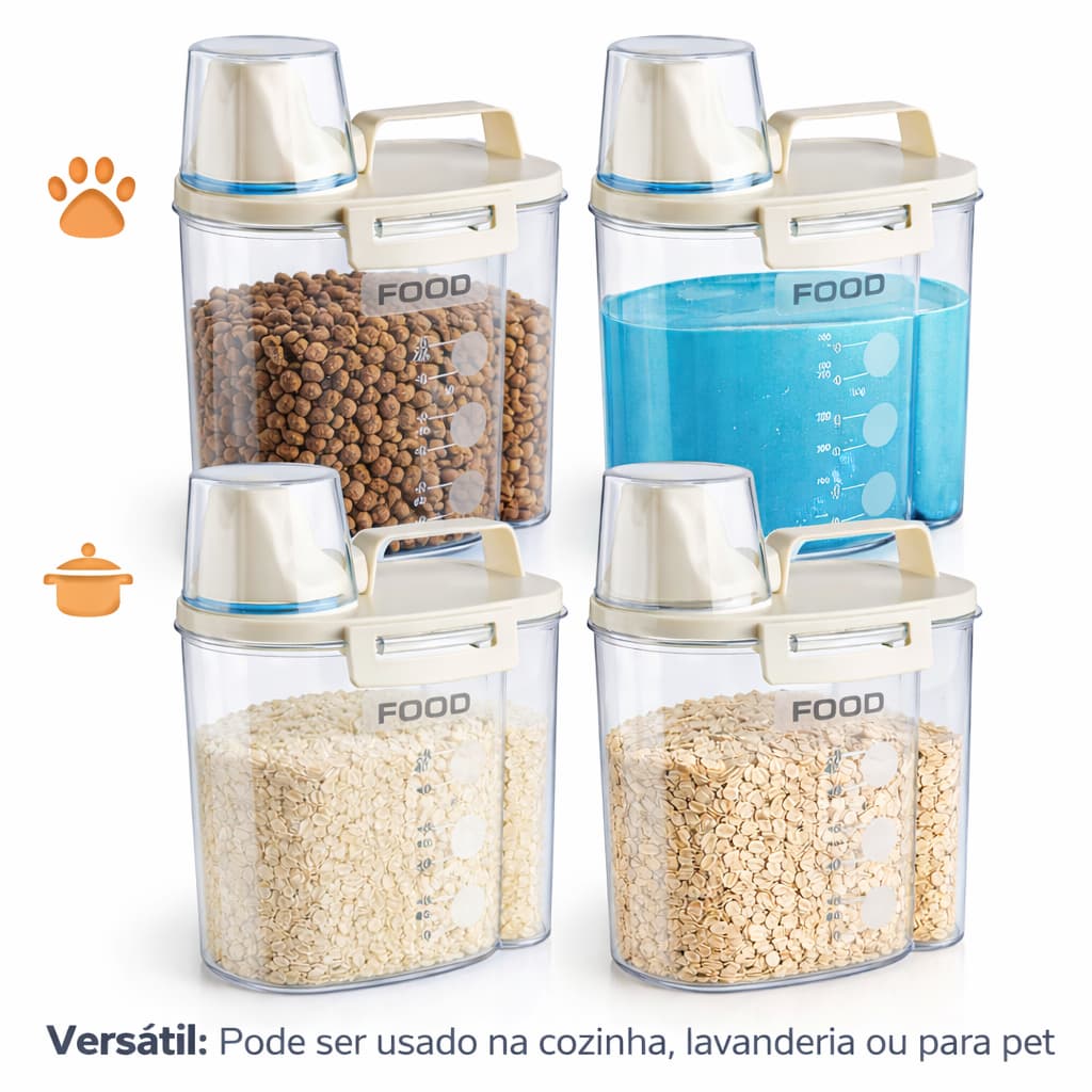 Pote Hermético Copo Medidor Bico Dosador Cozinha Mantimentos Lavanderia Multiuso
