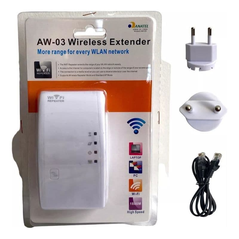 Repetidor Amplificador Sinal WiFi 300mbps Botão WPS  AW-03