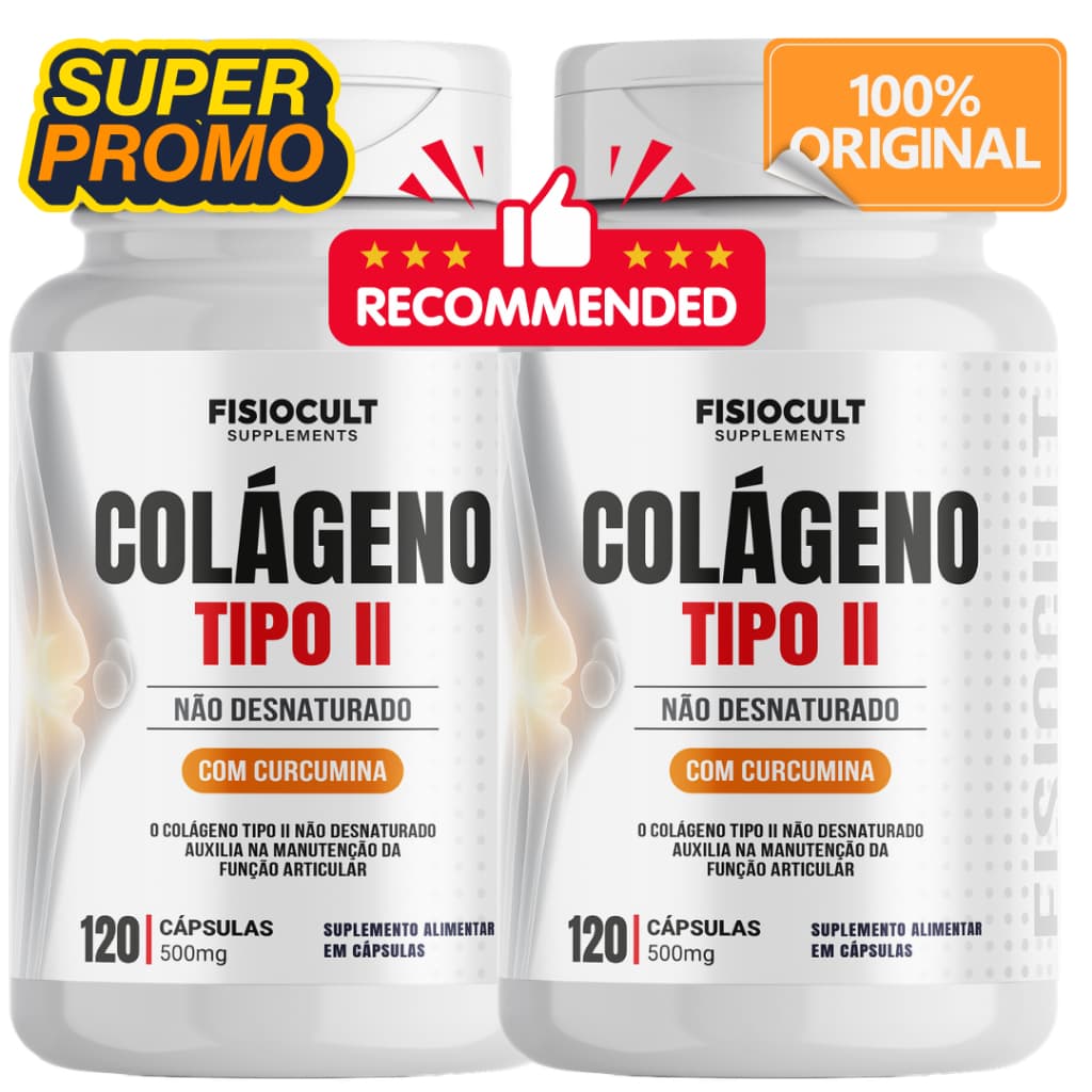 Colágeno Tipo 2 Não Desnaturado com Curcumina 120caps Sem Glúten Suplemento Alimentar