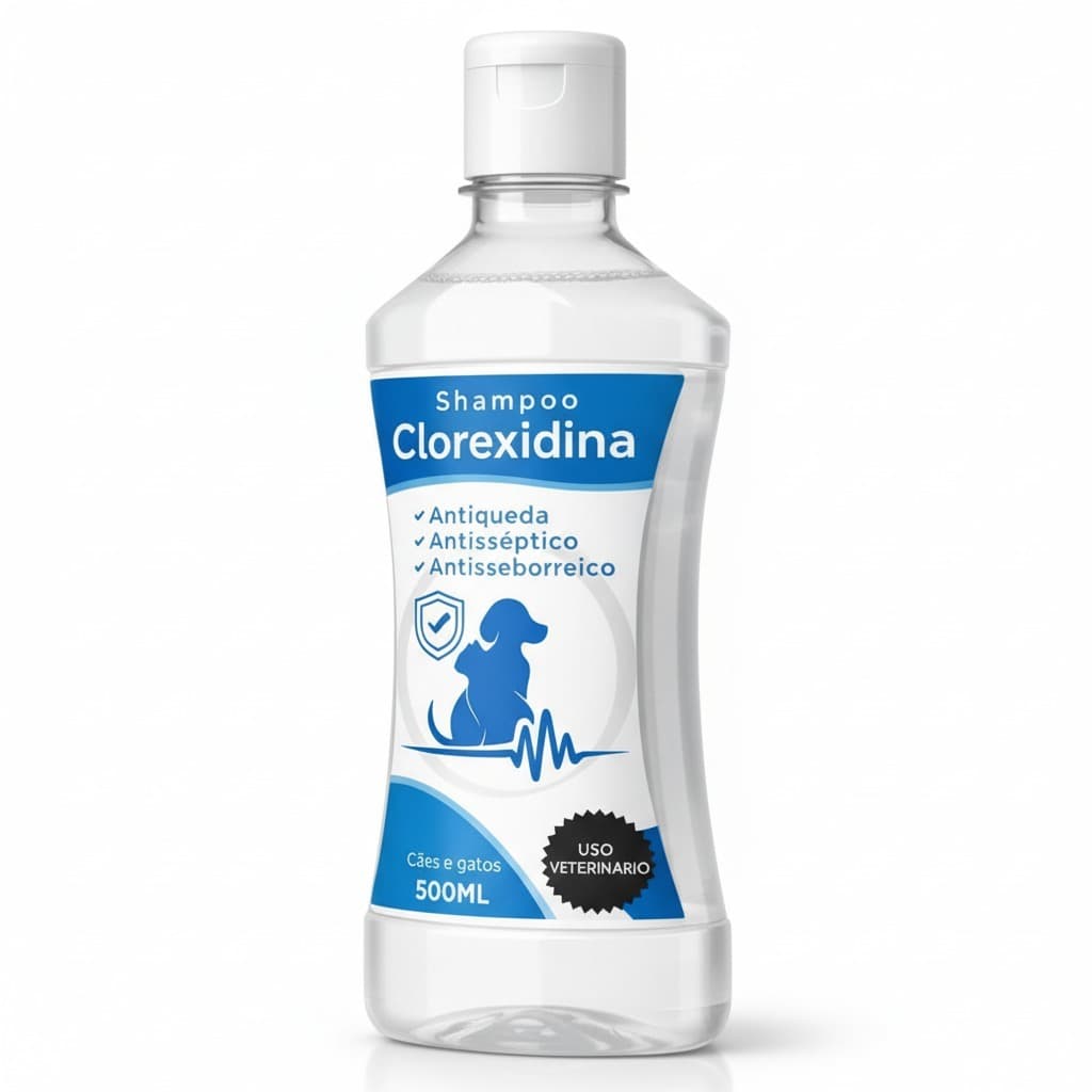 Shampoo Clorexidina Antisséptico, Antisseborreico e Antiqueda 500ml Cães e Gatos