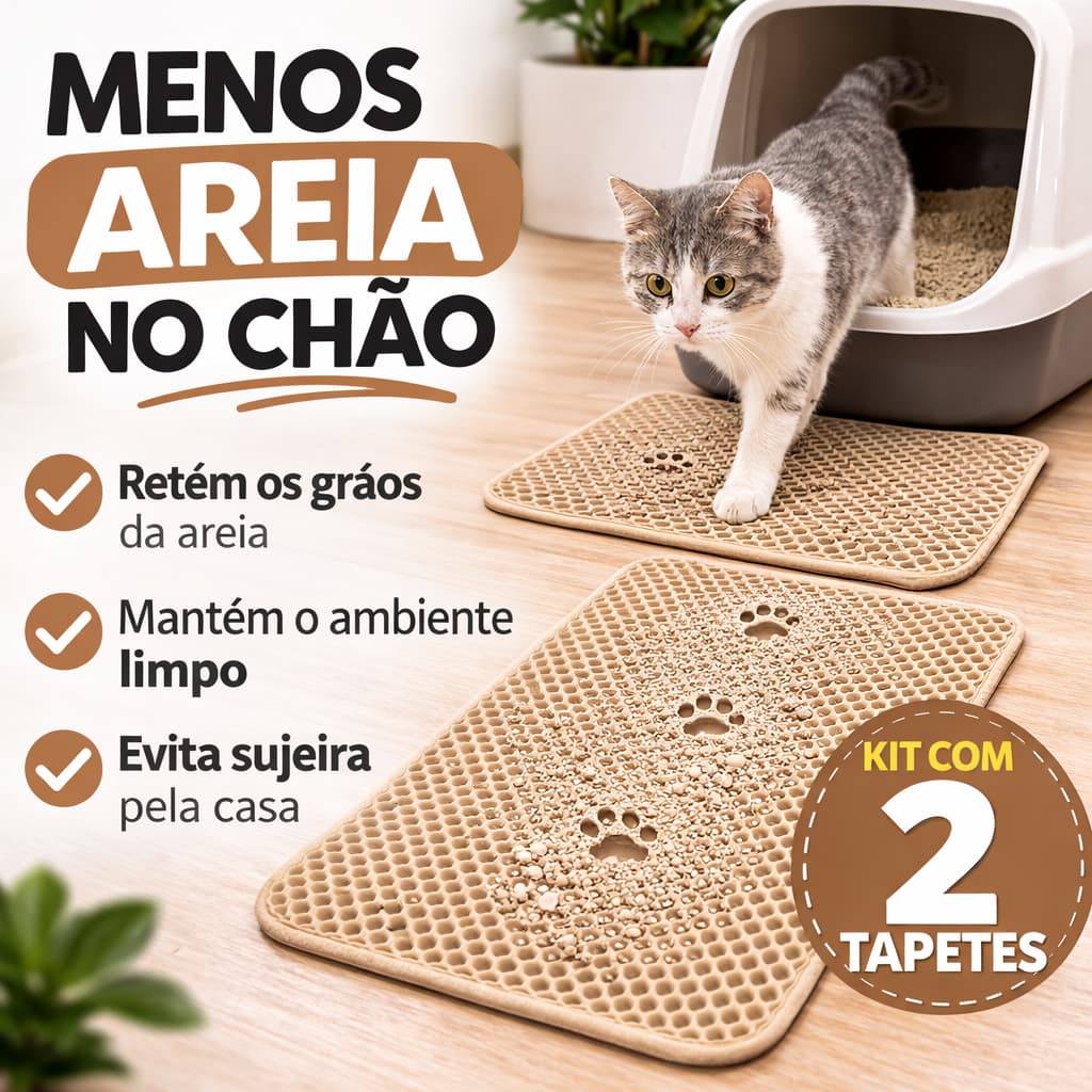 Tapete Caixa de Areia para Gato Anti Areia Dupla Camada EVA Lavável Retém Grãos Mantém Ambiente Limpo kit 2 unids
