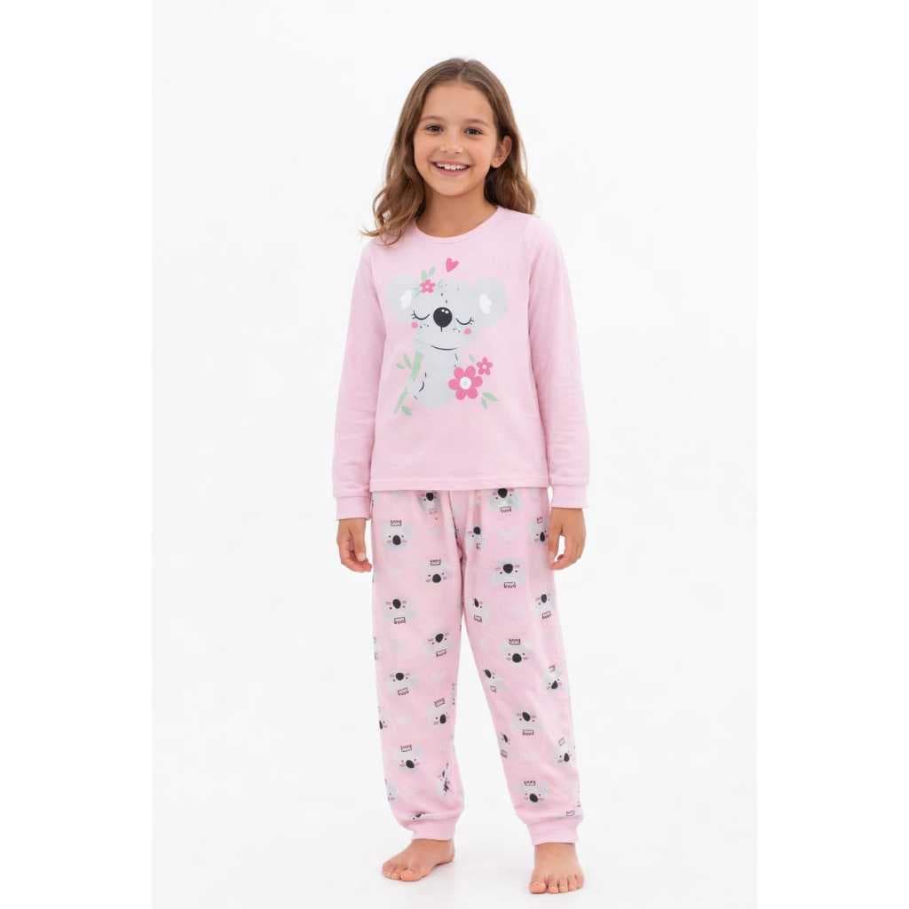 Pijama feminino juvenil inverno blusa algodão e calça poliéster estampa coruja e capivara brilham no escuro