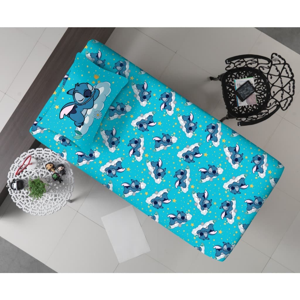 Jogo de Lençol Solteiro Infantil Stitch Azul Joy Dream 2 Peças Lençol com Elástico Disney
