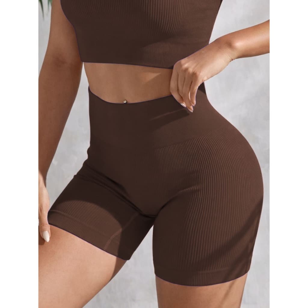 Short Calção Fitness Feminino Poliamida Canelado Cintura Alta Sem Transparência Bermuda Academia Modelador